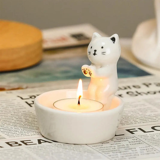 Miku the Cat Warming Paws Ceramic Candle Holder